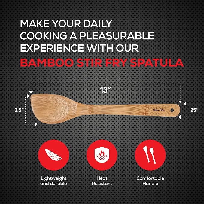 Helen's Asian Kitchen Bamboo Stir Fry Spatula, 13-Inch, Wok Cooking Tool For Stirring, Mixing, Turning, And Serving