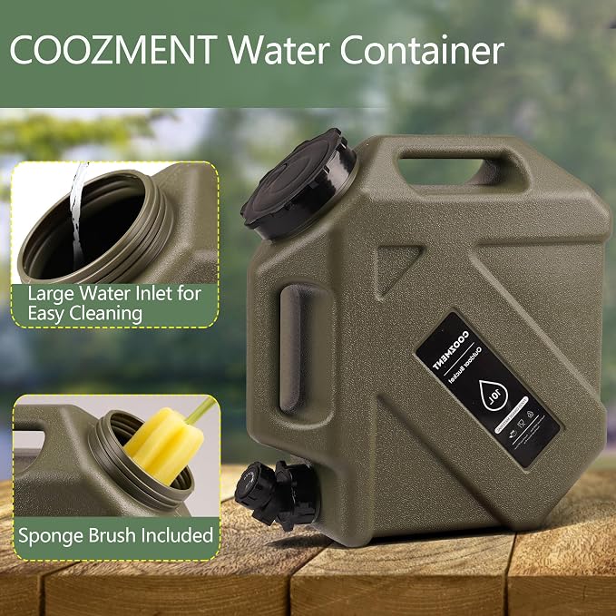 COOZMENT 3.2 Gallon/5 Gallon Water Containers with Spigot, BPA Free Water Jug, Military Green Water Tank, Multifunction Water Storage Containers for Camping Outdoor Hiking,Emergency Storage