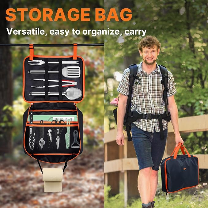 Gaialoop Portable Camping Cooking Utensils Set, Camp Kitchen Set with Organizer Bag, RV Essentials Outdoor Cooking Utensil Kit for Travel, Picnics, Camping, BBQs, Parties