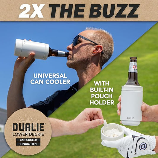 DUALIE Lower Deckie - Insulated 12 oz Can Cooler with Pouch Container - Universal Drink Holder with Built-in Pouch Bin - Choose Your Color