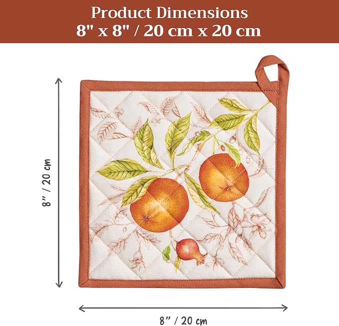 Maison d' Hermine Pot Holders 100% Cotton Potholders (8" x 8", Pack of 2) | Heat Resistant Hot Pads with Loop BBQ Cooking Baking Hotel Kitchen Handling Hot Pans Thanksgiving Christmas - Vintage Harvest