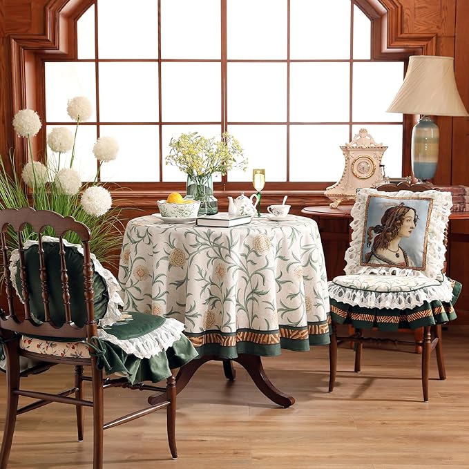 patdrea Designer Idyllic Linen Round Tablecloth,French Table Cloth with Floral Pattern,Provencal Decoration Tablecloths for Kitchen Dining,Christmas,Thanksgiving,Diameter 67"-Littledaisy