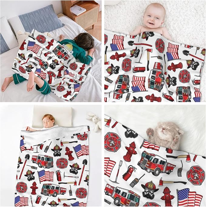 Firefighter Baby Blanket 30x40 Inches - Super Soft Fire Truck Blankets for Toddler Boys & Girls - Fluffy Fleece Fireman Blanket for Kids, Nursery, Stroller - Cozy Lightweight Throw Gift for Infants