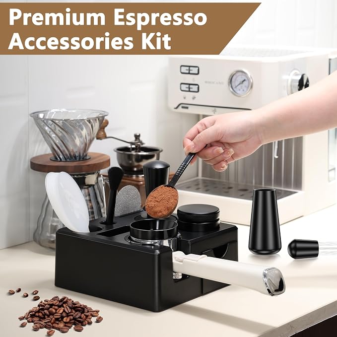 9 Pack Espresso Accessories Kit（Square）,58mm Espresso Tool Kit | Espresso Tamping Station | Coffee Distributor Tamper | WDT Tool | Dosing Funnel | Mother's Day Gift for Espresso Lovers