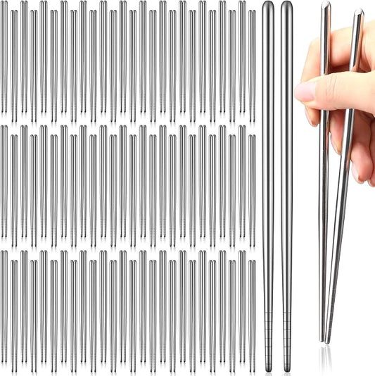Honeydak 100 Pairs Metal Chopsticks Bulk 8.2 Inch Reusable Stainless Steel Chopsticks Dishwasher Safe Non-slip Lightweight Korean Cutlery Set Individually Wrapped Classic Style for Dinner Restaurant