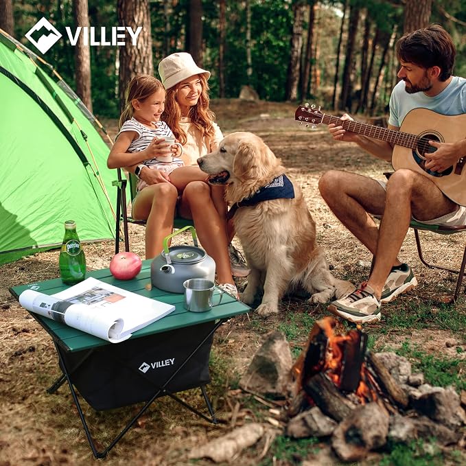 VILLEY Portable Camping Side Table, Ultralight Aluminum Folding Beach Table | Lightweight & Portable, Under-Table Storage Hammock, Carry Bag for Camping, Beach, Picnic, Boat & Travel
