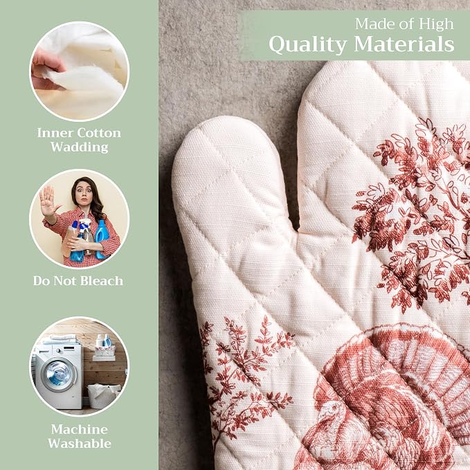 Maison d'Hermine Oven Gloves 100% Cotton Oven Mitt (7" x 13", Pack of 1) | With Loop Heat Resistant BBQ Cooking Gloves Baking Kitchen Handling Hot Pans Thanksgiving Christmas - Holy Jouy - Brown