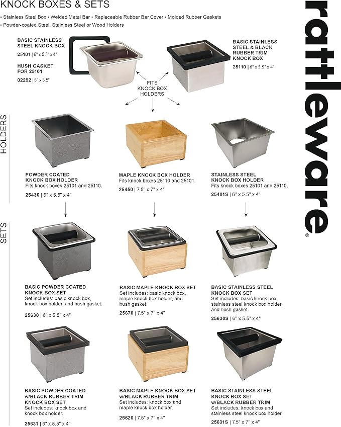 Rattleware Stainless Steel Knock Box with Maple Holder Espresso Knock Bin