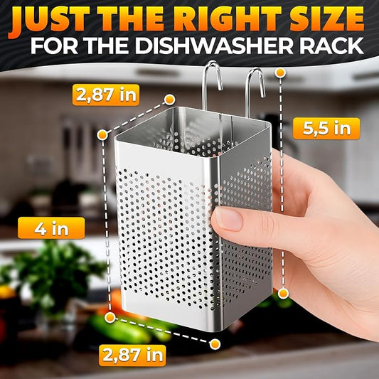 Dishwasher Chopstick Basket – 2.87" x 2.87" x 4" Stainless Steel Utensil Holder, Rust-Resistance Chopstick Holder for Dishwasher Basket – Hanging Caddy for Organizing Chopsticks, Straws and Teaspoons
