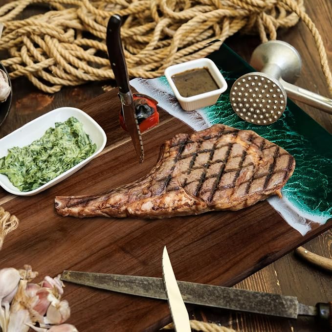 Resin Cutting Board: Ocean Charcuterie Board, Epoxy Cutting Board for kitchen, gift (green wave)