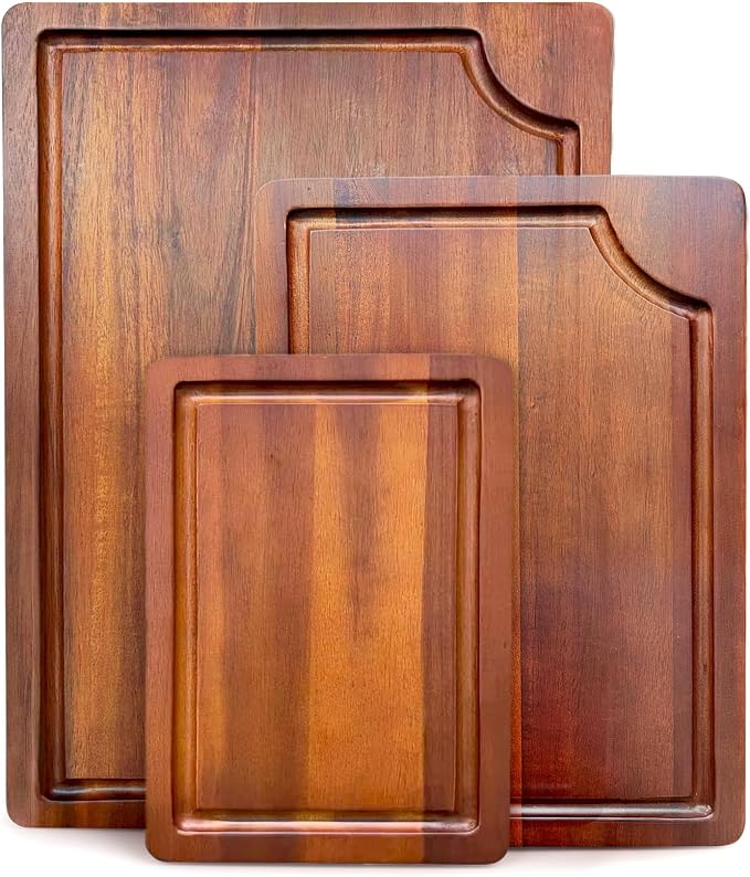 AIDEA Wood Cutting Board, Wooden Cutting Boards for Kitchen, Acacia Wood Chopping Board Set of 3 with Deep Juice Groove, for Meat, Vegetables, and Fruit
