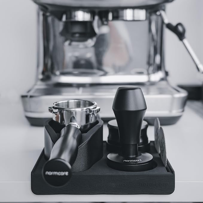 Normcore Espresso Tamping Station, 51mm 54mm Compact Tamping Station, Barista Corner Tamping Mat With Portafilter Stand, Coffee Tamper Holder Pad, Black