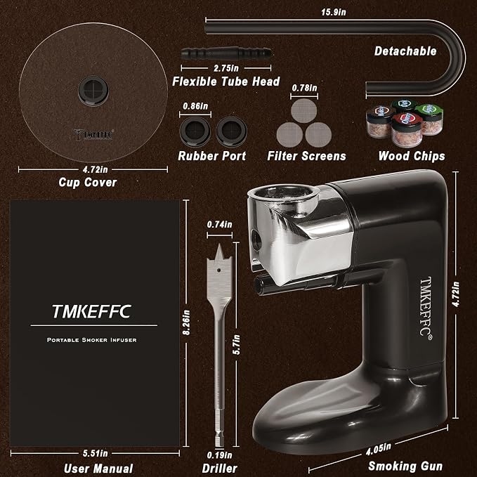 Smoking Gun Cocktail Smoker Kit with Wood Chips & Cup Cover | Handheld smoking gun with cup cover, wood chips and DIY accessories for cocktails, food, cheese and more