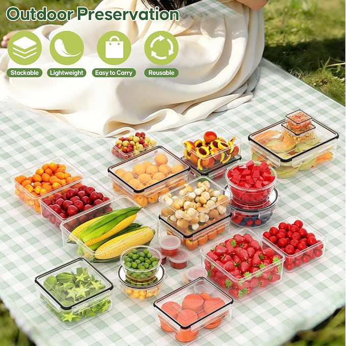 JSCARES 62 PCS Large Food Storage Containers with Lids Airtight (31 Lids & 31 Containers)- Reusable Plastic Leakproof Meal-Prep Container for Kitchen Storage Organization Microwave/Dishwasher Safe