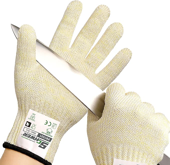 Schwer SlicePro ANSI A9 Cut Resistant Gloves, Food Grade Cutting Gloves for Kitchen Food Prep, Mandoline Gloves for Meat Cutting, Oyster Shucking, Fish Fillet Processing, PR1501, 2 Pairs, L