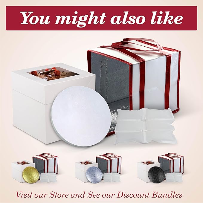 Cakebon Cake Boxes with Boards - 12 Inch Round Cake Drum Black - Box With Window for Birthdays, Weddings and Parties (1pc Each, 2pcs Total)