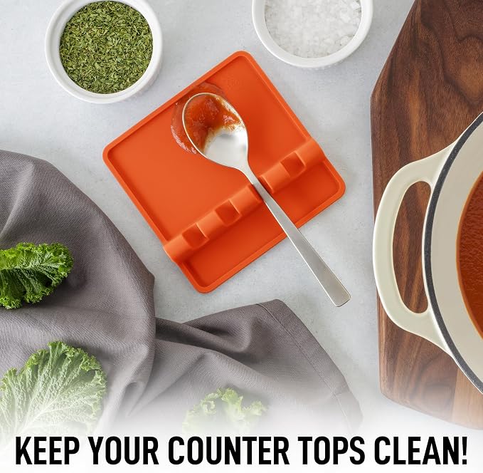 Zulay Kitchen Silicone Utensil Rest with Drip Pad for Multiple Utensils - BPA-Free, Heat-Resistant Spoon Rest & Spoon Holder for Stove Top - Kitchen Utensil Holder for Ladles & Tongs - Orange