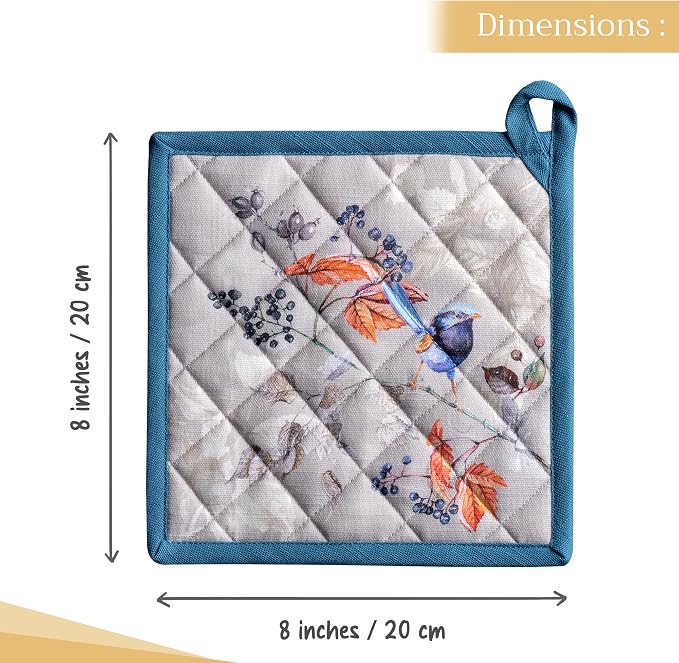 Maison d' Hermine Pot Holders 100% Cotton Potholders (8" x 8", Pack of 2) | Heat Resistant Hot Pads with Loop BBQ Cooking Baking Hotel Kitchen Handling Hot Pans Thanksgiving Christmas - Equinoxe - Grey