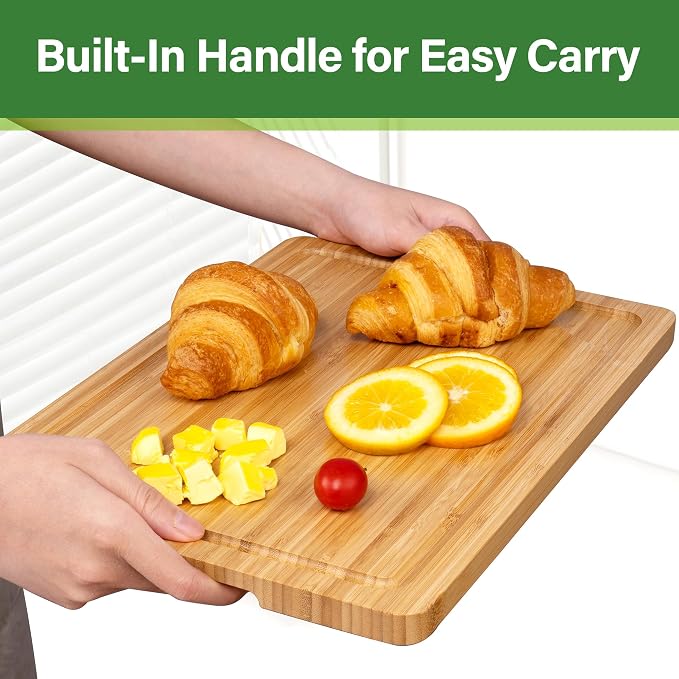 Bamboo Cutting Board Set, 3-Piece Cutting Board with Stand for Kitchen | Different Size, Chopping Board with Juice Groove, Serving Board, Ideal for Meat, Vegetables and Cheese