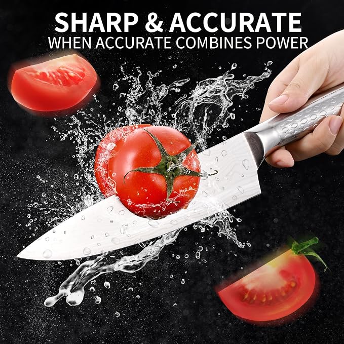 Chef Knife 10 inch Kitchen Knife Damascus Pattern Stainless Steel with Non-slip Hollow Handle