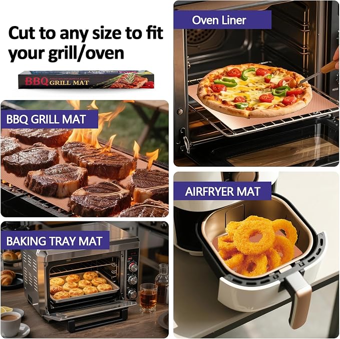 UBeesize 13x90 Inch Copper Grill Mats Roll for Outdoor Grill- Heavy Duty Non-Stick BBQ Grilling Mat & Oven Liner, Reusable, Easy to Clean - Cut to Custom Fit Oven, Gas, Charcoal, and Electric BBQ
