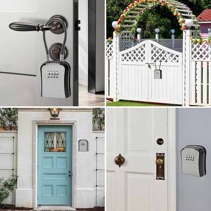 Key Lock Box,Portable Waterproof Lockbox with Removable Shackl, Wall-Mounted Key Storage Box, 4-Digit Combination Key Storage Lockbox for Home,Office,Garage, Airbnb,Apartment（1 Pack,Grey)