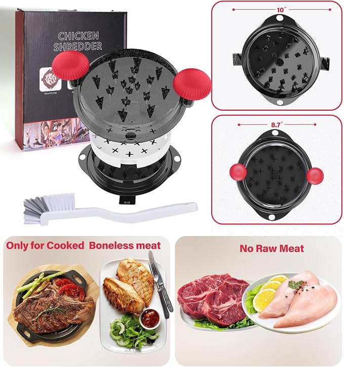 Chicken Shredder Tool Twist Large Chicken Breast Shredder Tool-Meat Shredder Meat Masher for Chicken Ground Beef Pork with Up-grated Stainless Steel Spikes Kitchen Gadgets Essentials (Red&Black)