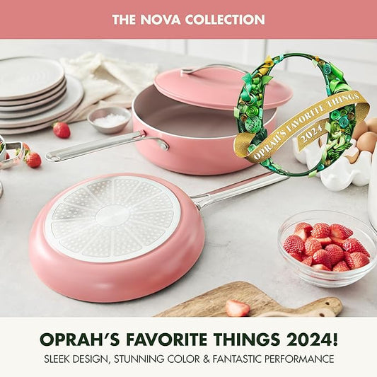 GreenPan Nova 10” Frying Pan Skillet and 4.37QT Sauté Pan with Lid, Oprah’s Favorite Things 2024, PFAS-Free Ceramic Nonstick, Induction Suitable, Sear, Fry, Broil, Dishwasher & Oven Safe, Coral