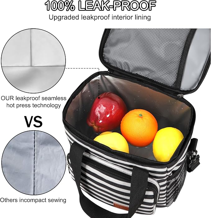 Lunch Bags for Women/Men, Insulated Lunch Bag for Work Office Picnic - Lunch Cooler Bag Leakproof Lunch Box with Adjustable Shoulder Strap - Stripe