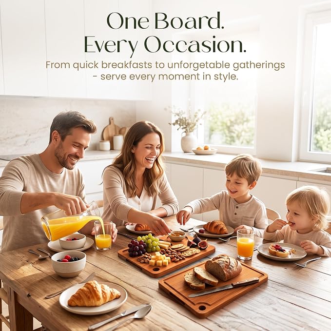 3-Piece Bamboo Cutting Boards - Groove, Handles, 15/12/9" - Dark Carbonized | Bamboo boards with rich dark finish, reversible prep and serving design surfaces