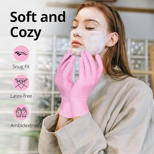 SwiftGrip Nitrile Disposable Gloves - Medical Exam Gloves, Latex-Free, Pink, Powder-Free, 50-ct Box (Small)