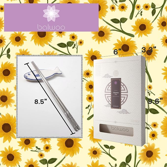 Chopsticks [Made in Korea][5 Sets] 430 Premium Stainless Steel Chopsticks, Mukbang Kitchen Utensil, Cutlery Silverware Stainless Tableware (Sunflower)