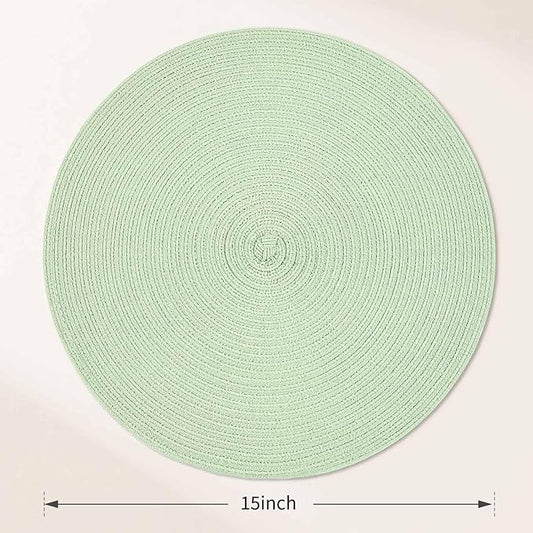 FunWheat Round Braided Placemats Set of 6 Place mats for Dining Tables Woven Heat Resistant Table Mats 15 inch (Mint Green)