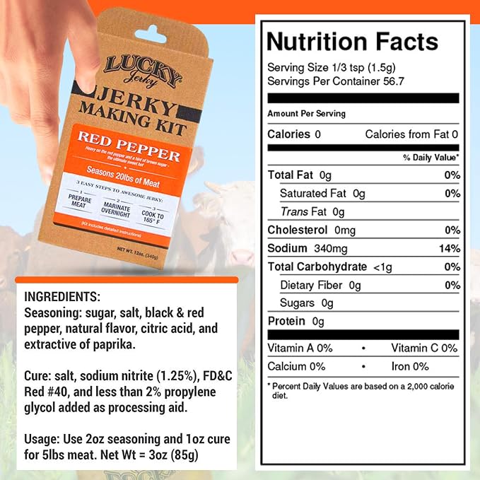 Lucky Jerky DIY Beef Jerky Seasoning and Cure Kit, 6 Flavors, 72 Oz | Make Your Own with Sweet and Spicy, Peppered, Red Pepper, Teriyaki, BBQ, and Original, Seasons 120lbs of Meat