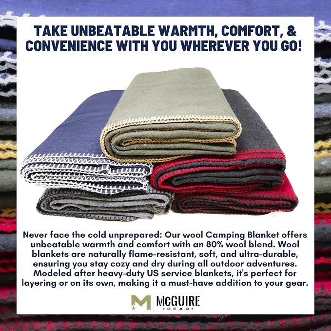 M MCGUIRE GEAR Heavy Duty Wool Blanket, Survival, Emergency, and First Aid Use – Mil-Spec, Fire Retardant, Durable Outdoor Wool Blankets for Camping. - Maroon, (64 x 90 inches)