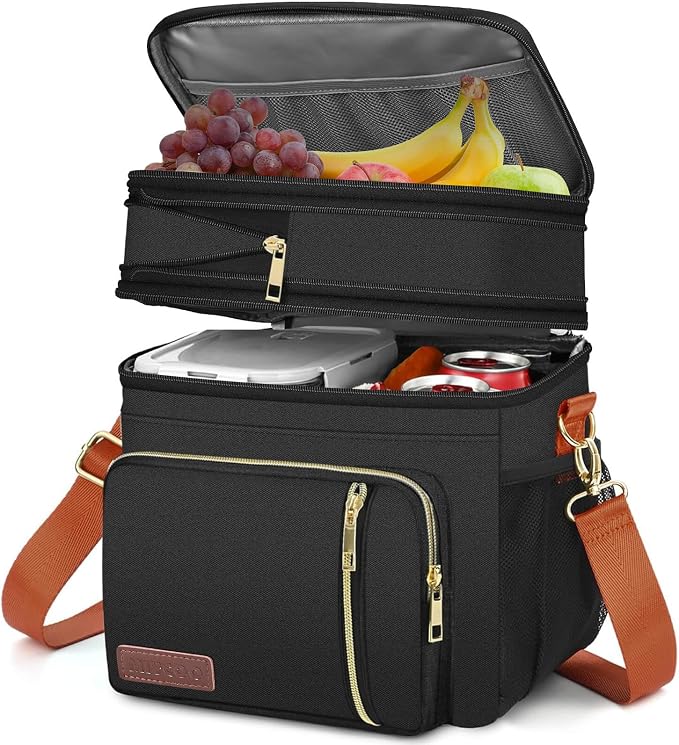 MIYCOO Lunch Bag for Women & Men, Expandable Double Deck Lunch Box, 15L | Leakproof & Waterproof, Portable, Large Soft Insulated Cooler bag for Adult, Work, Camping, Beach, Picnic, Travel