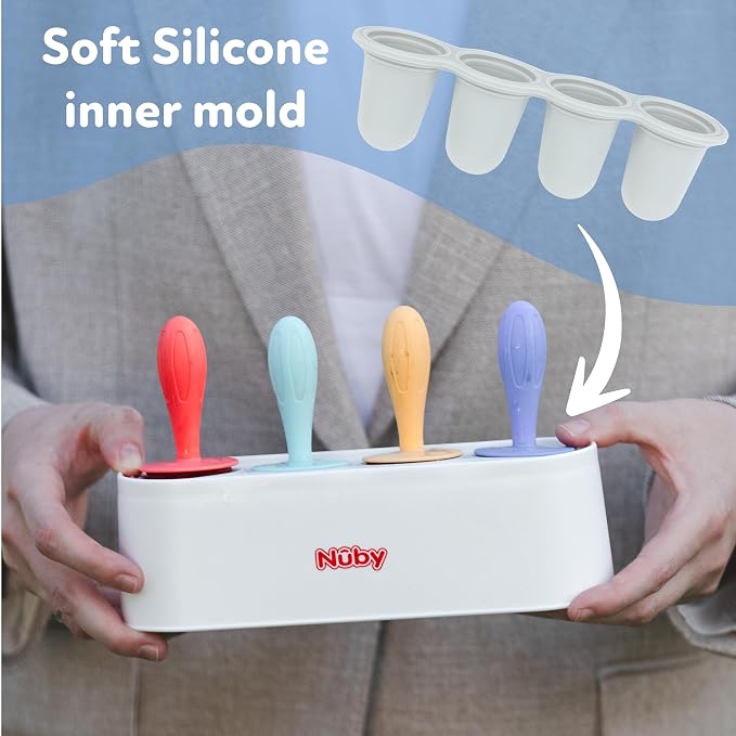 Nuby Stick Pops - (4-Count) Silicone Popsicle Molds for Toddlers and Babies 4+ Months - Easy to Make Frozen Treats or Baby Teething Relief