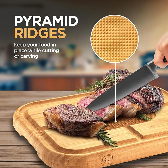 Meat Cutting Board - Extra Large Bamboo Carving Board, 18 x 13 Thick Butcher Block with Deep Juice Groove, Non Slip Center, Reversible Board for Steak, Brisket, Turkey, BBQ Prep Grilling Gifts for Men