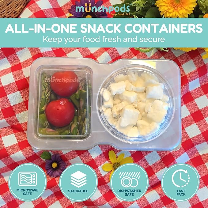 Reusable Snack Containers with Lids 10 Pack (20 Pieces) Portion control, Snack Pack Containers 2 Double Compartment Snack Containers for Kids On the Go Meals, Camping Snack Tray Prep