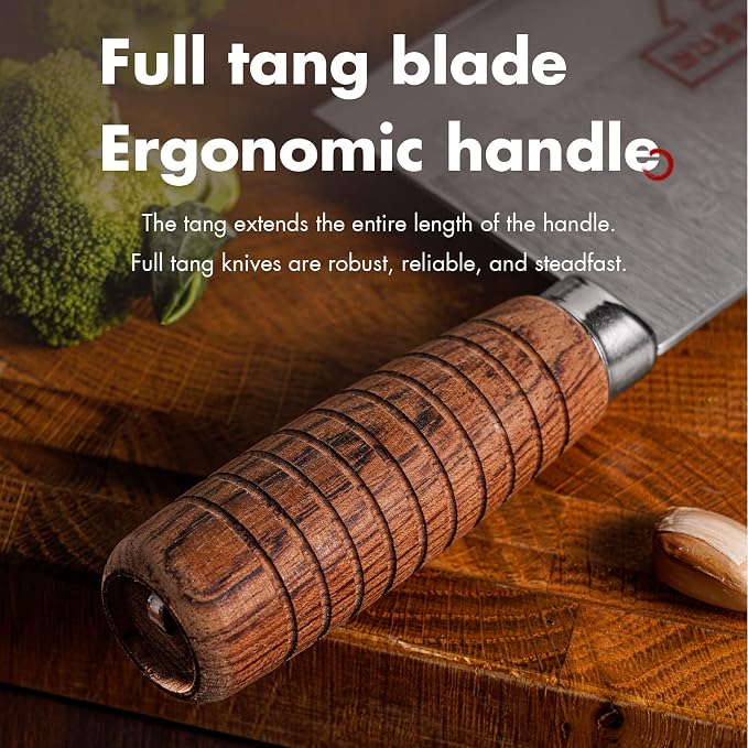 SHI BA ZI ZUO 8-inch Professional Cleaver - Stainless Steel Meat & Vegetable Knife with Non-stick Finish and Anti-slip Wooden Handle