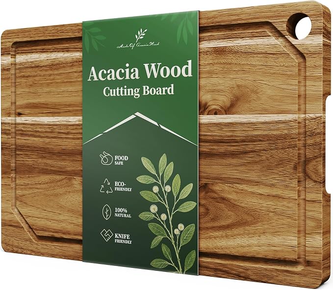Kitsure Acacia Wood Cutting Board for Kitchen, Large, Edge Grain | Multi-Sizes Wooden Cutting Boards for Chopping & Serving, Convenient Kitchen Essentials, Deep Juice Grooves