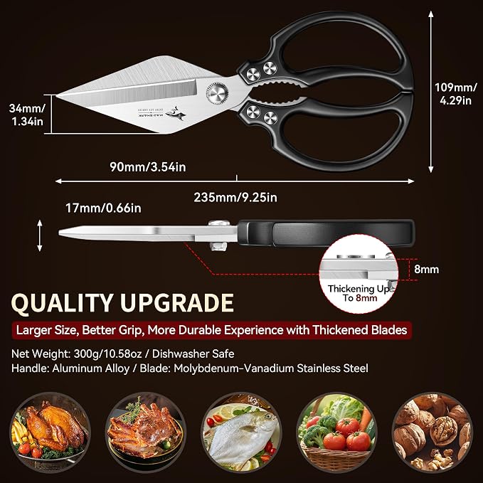 MAD SHARK Heavy Duty Kitchen Shears, Sharp All Purpose Kitchen Scissors | Dishwasher Safe 8mm German Steel Poultry Shears for Chicken, Meat, Turkey, Seafood & Vegetables, Dishwasher Safe, Ergonomic