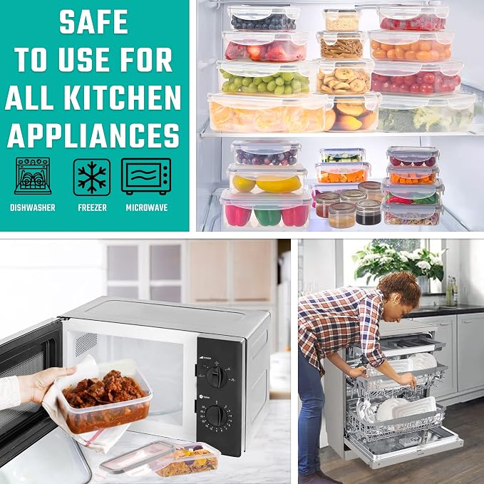 RockBerry 50 Pcs Large Food Storage Containers with Lids Airtight-85 OZ to small Containers-Total 526OZ Stackable Kitchen Set -BPA Free Leak proof containers- Freezer Microwave safe | Total 526 Oz BPA Free Plastic Stackable Containers For kitchen Pantr...