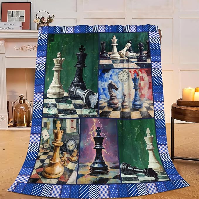 Yibuda Chess Blanket Chess Board Flannel Plush Throw Blanket Cozy Board Game Decor Fleece Stuff Blanket Gifts for Lover Girls Boys Kids Adults Women Bed Travel 50"x60"