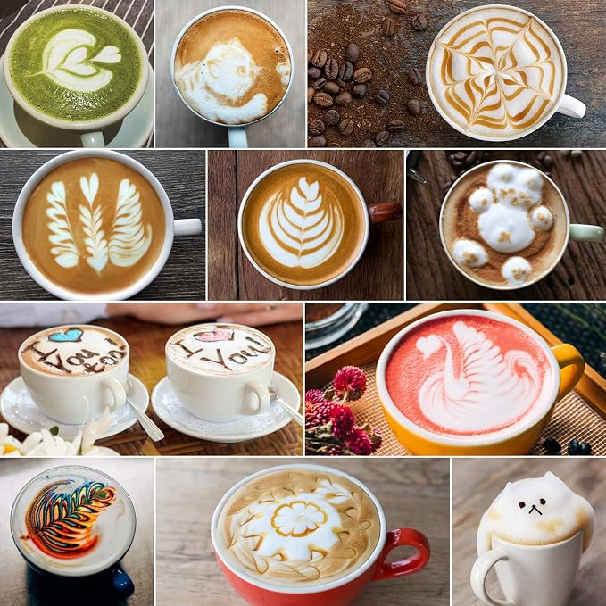 Milk Frothing Pitcher Colorful 350ml (12oz) Steaming Pitchers Stainless Steel Milk Coffee Cappuccino Latte Art Barista Steam Pitchers Milk Jug Cup with Decorating Art Pen