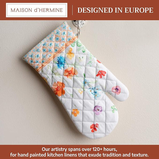 Maison d'Hermine Oven Gloves 100% Cotton Oven Mitt (7" x 13", Pack of 1) | With Loop Heat Resistant BBQ Cooking Gloves Baking Grilling Kitchen Handling Hot Pans Spring Summer - Summer Whisper