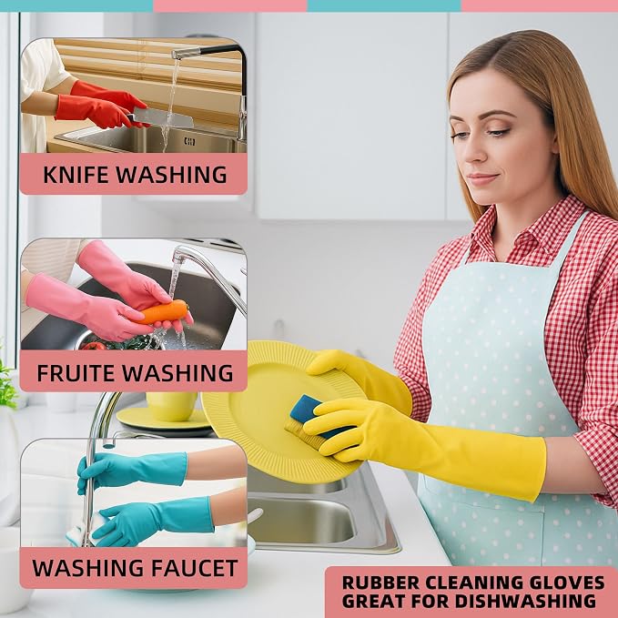 Xgunion Rubber Cleaning Gloves for Dishwashing-5 Pairs Colorful Reusable Household Cleaning Glove for Washing Dishes and Kitchen Cleaning Non-Slip Grip Dish Gloves for Women Men (Large)