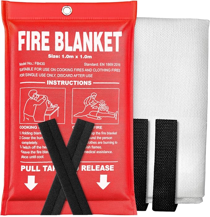 Fire Blanket- 40" x 40" Prepared Emergency Fire Blanket | For Home and Kitchen, RV, Grill, Fireplace, Safe & Easy for Young Adults and Elderly Living Alone | Fiberglass CE Certified