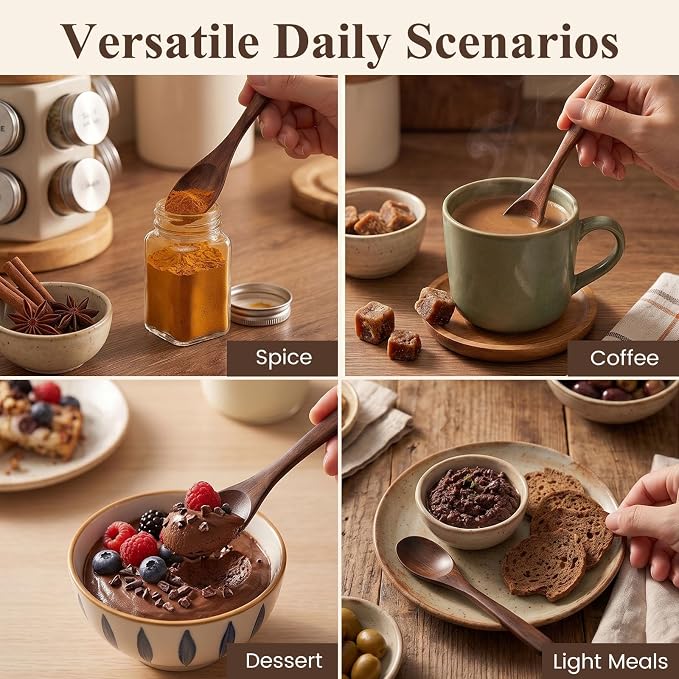 HANSGO Wooden Spoons for Eating, 6 PCS Small Wooden Spoons, 6 Inch | Table Spoon for Honey, Coffee, Tea, Hot Cocoa, Jam, Bath Salts, Stirring, Smooth Finish, Unique Gifts for Men Women