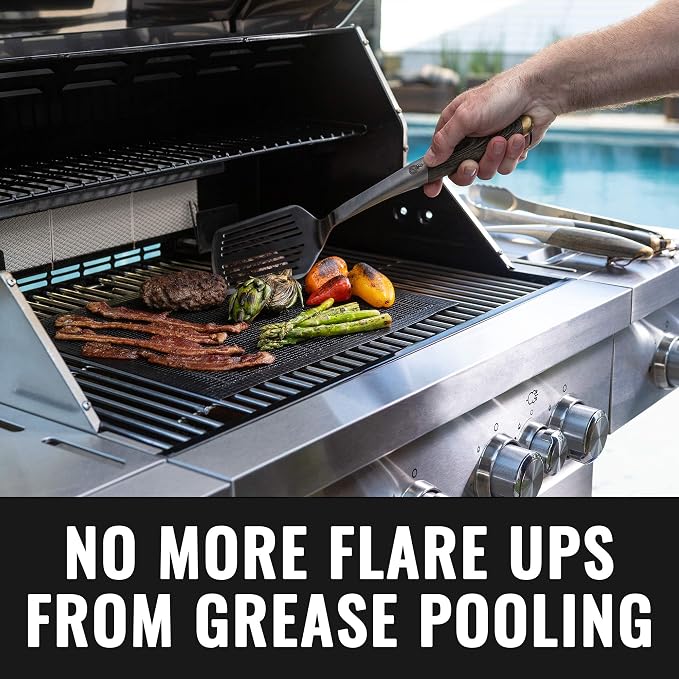 Grillaholics Nonstick Mesh Grill Mats for Outdoor Grill | Set of 2 | Grill Fish, Shrimp & More | Dishwasher Safe | Grilling & Smoker Accessories